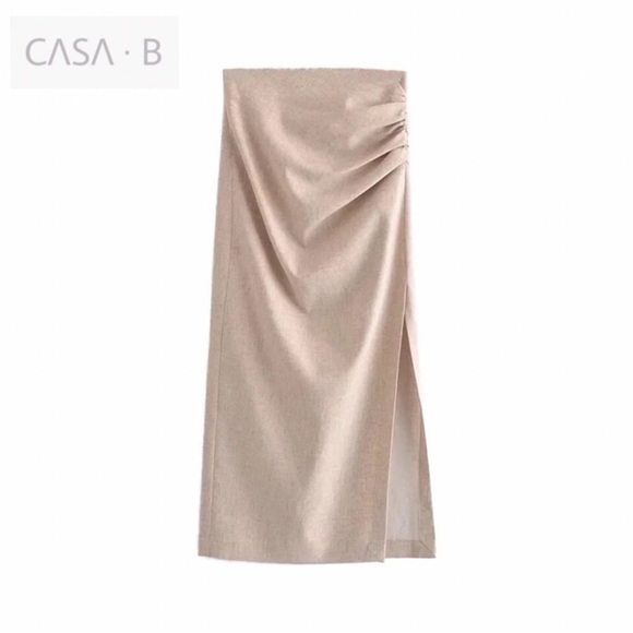 CASA B💫| Sierra Side Slit Ruched Midi Skirt - Picture 4 of 6
